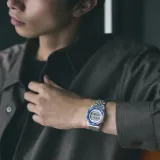 Seiko Digitaluhr Alarm Chronograph Rotocall blau weiss silber SMGG21P1