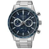 Seiko Herrenuhr Chronograph Sport blau silberfarben mit Edelstahlband SSB445P1