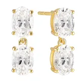 SIF JAKOBS Ohrringe Stecker Ellisse Due Piccolo 925er Silber vergoldet lang mit weissen Zirkonias SJ-E2308-CZ-YG