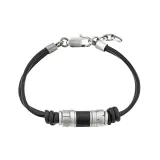 s.Oliver Herrenarmband Lederband schwarz silberfarben mit Beads Details 2038007