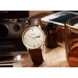 STERNGLAS Armbanduhr Berlin goldfarben beige Lederband braun S01-BE14-HE01