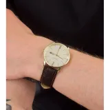 STERNGLAS Armbanduhr Berlin goldfarben beige Lederband braun S01-BE14-HE01