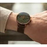 STERNGLAS Hamburg Chronograph Mecha Quarz Werk Bronze olive Lederband S01-HC35-VI17