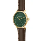 STERNGLAS Naos Automatikuhr goldfarben dunkelgrün Lederband braun S02-NA22-BR01