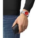 Tissot Armbanduhr PRX 40 mm silberfarben rot mit Edelstahlband T137.410.11.421.00
