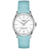 Tissot Damenuhr Chemin des Tourelles 34 mm Powermatic 80 mit hellblauem Lederband