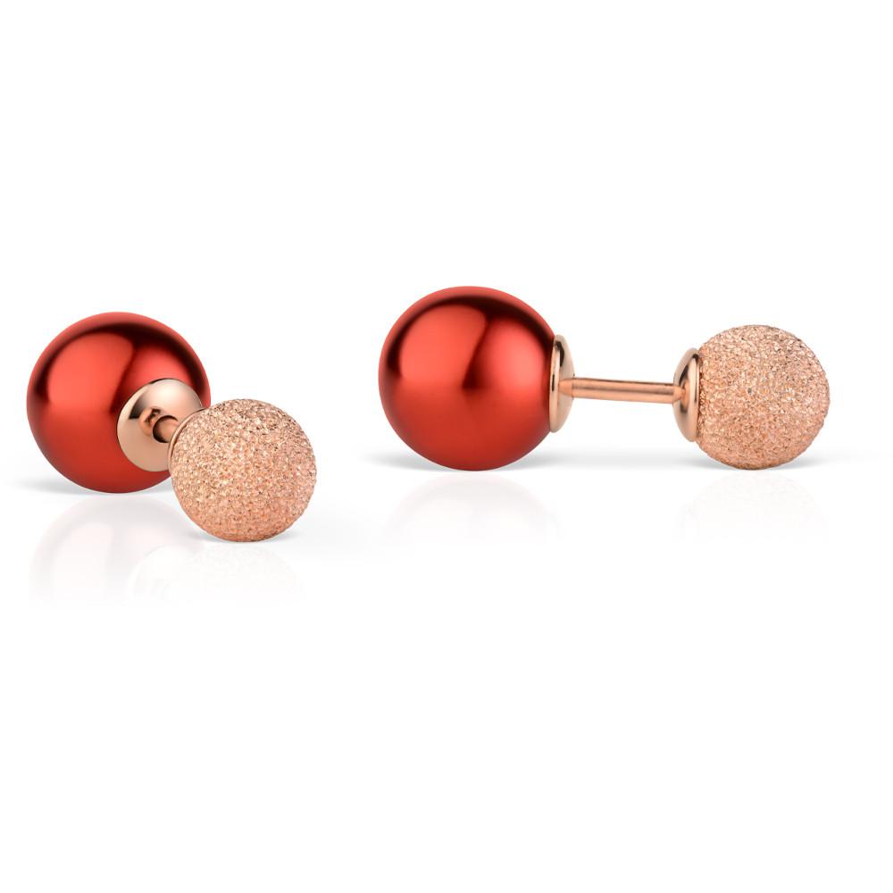 BERING Ohrstecker 925 Silber roségoldfarben mit roter Perle