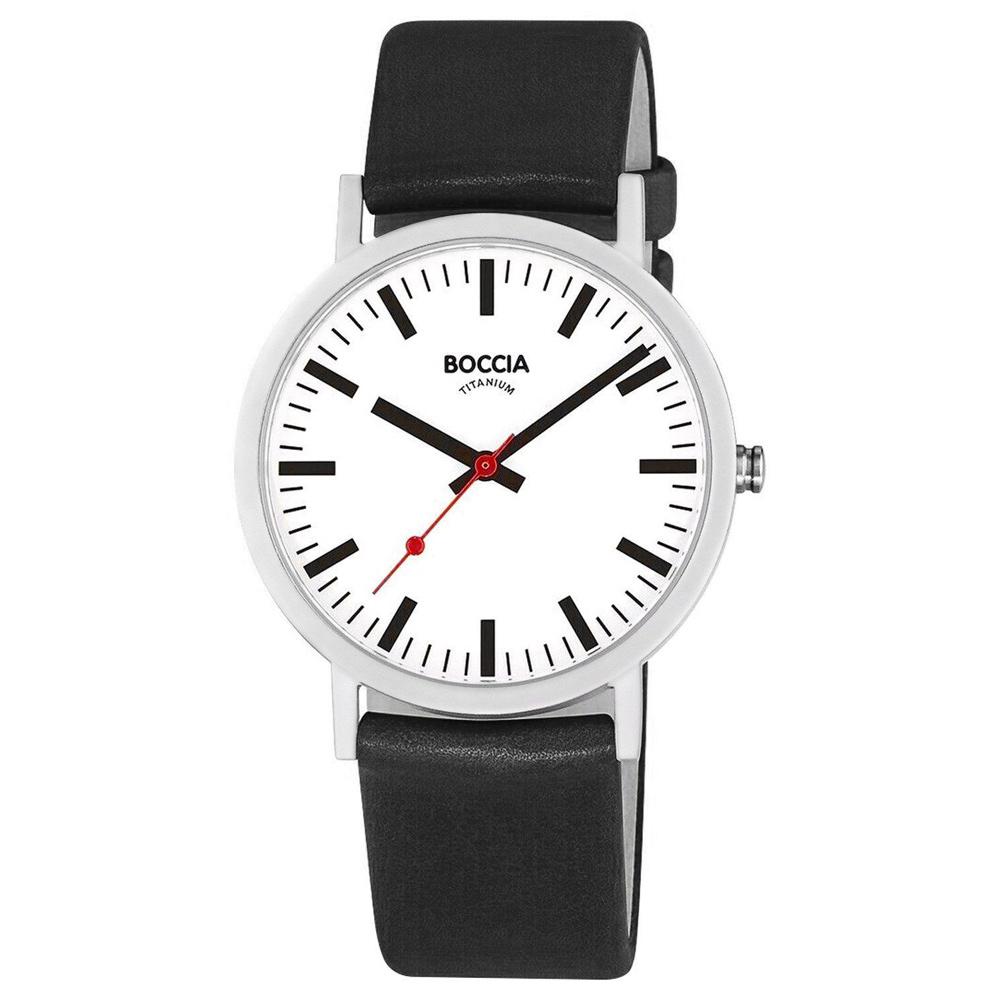 Boccia Titan-Armbanduhr im Bahnhofstyle mit schwarzem Lederband 3651-07