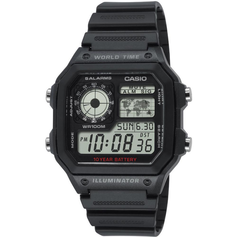 Casio Digitaluhr sportliche Armbanduhr mit Weltzeitfunktion schwarz