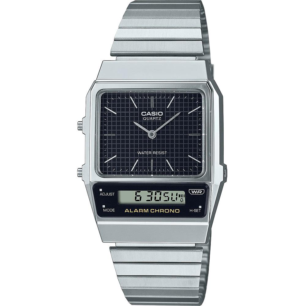 Casio Vintage Armbanduhr digital silberfarben schwarz AQ-800E-1AEF