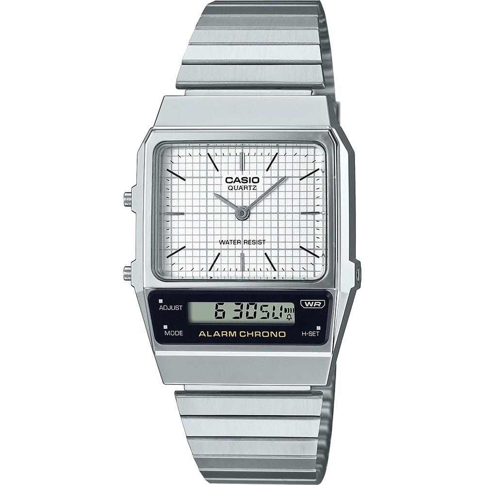 Casio Vintage Armbanduhr digital silberfarben weiß AQ-800E-7AEF