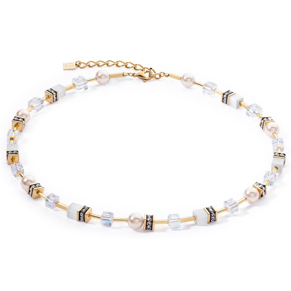 Coeur de Lion GeoCube Halskette Edelstahl goldfarben mit Perlen 4081/10-1416
