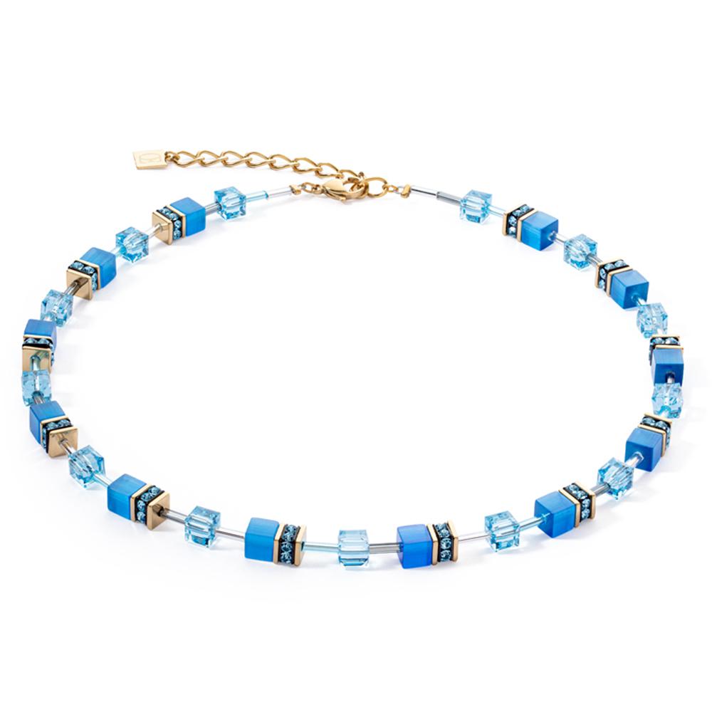 Coeur de Lion GeoCube Halskette Swarovski Kristalle Edelstahl goldfarben blau 4020/10-0600