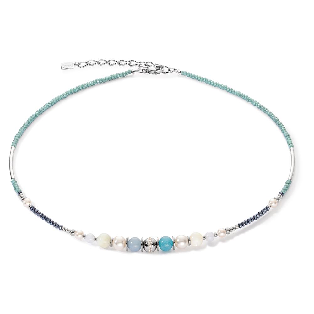 Coeur de Lion Halskette Kristalle mit Perlen aqua-silberfarben 4349/10-2000