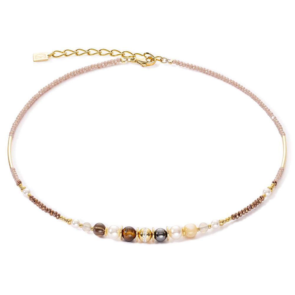 Coeur de Lion Halskette Kristalle mit Perlen braun-gold 4349/10-1116