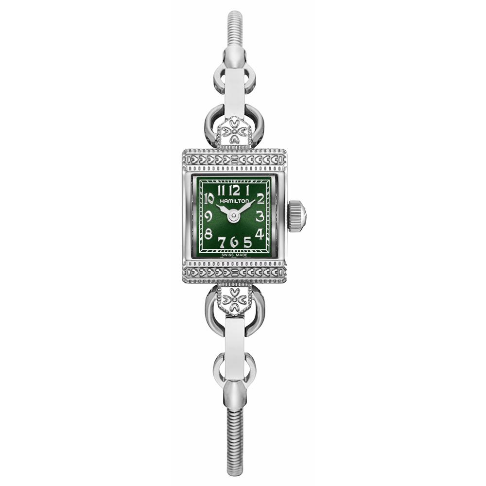 HAMILTON Damen Quarzuhr Umhänge- und Armbanduhrset Edelstahl Zifferblatt grün H31271160