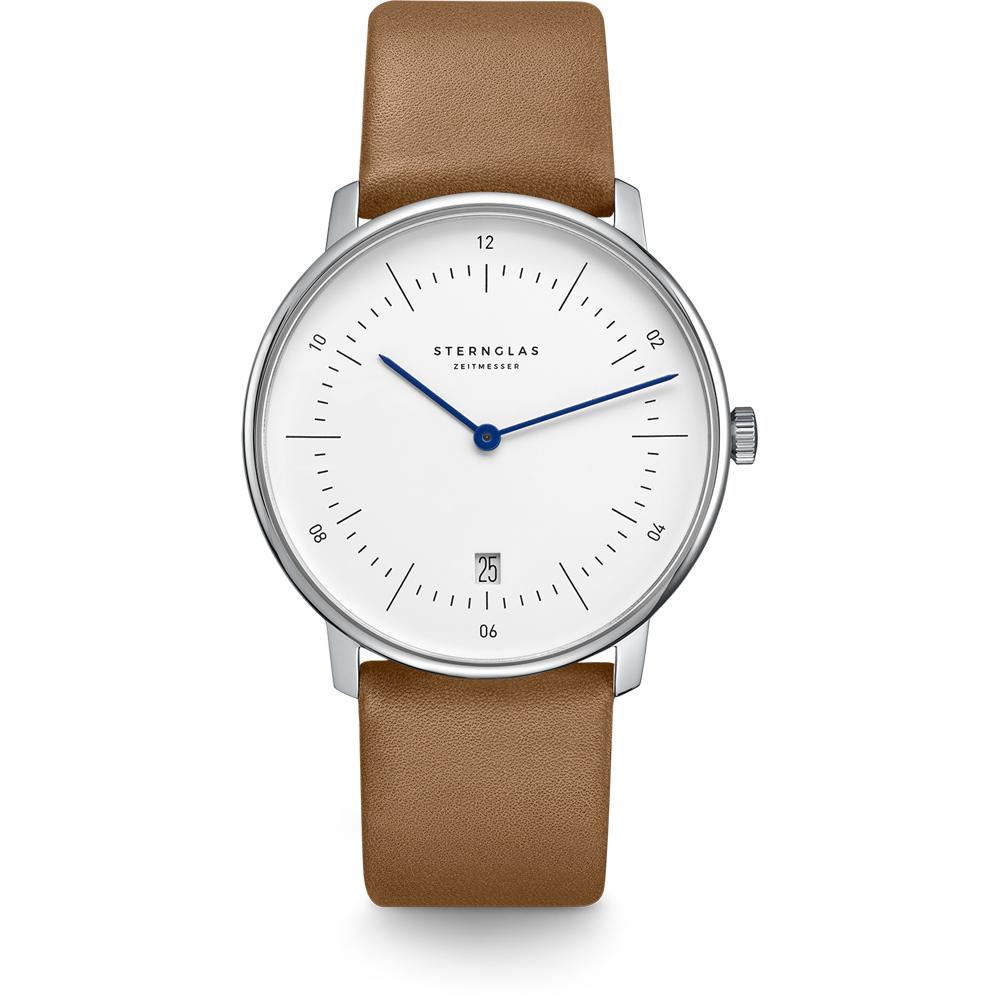 STERNGLAS Armbanduhr NAOS weiß Premium braun S01-NA01-PR01