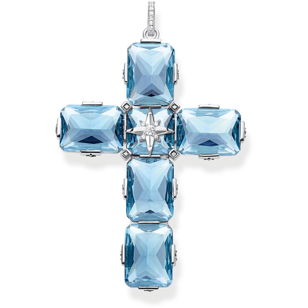 Thomas Sabo Anhänger Kreuz mit blauen Steinen Silber 925 PE881-644-31