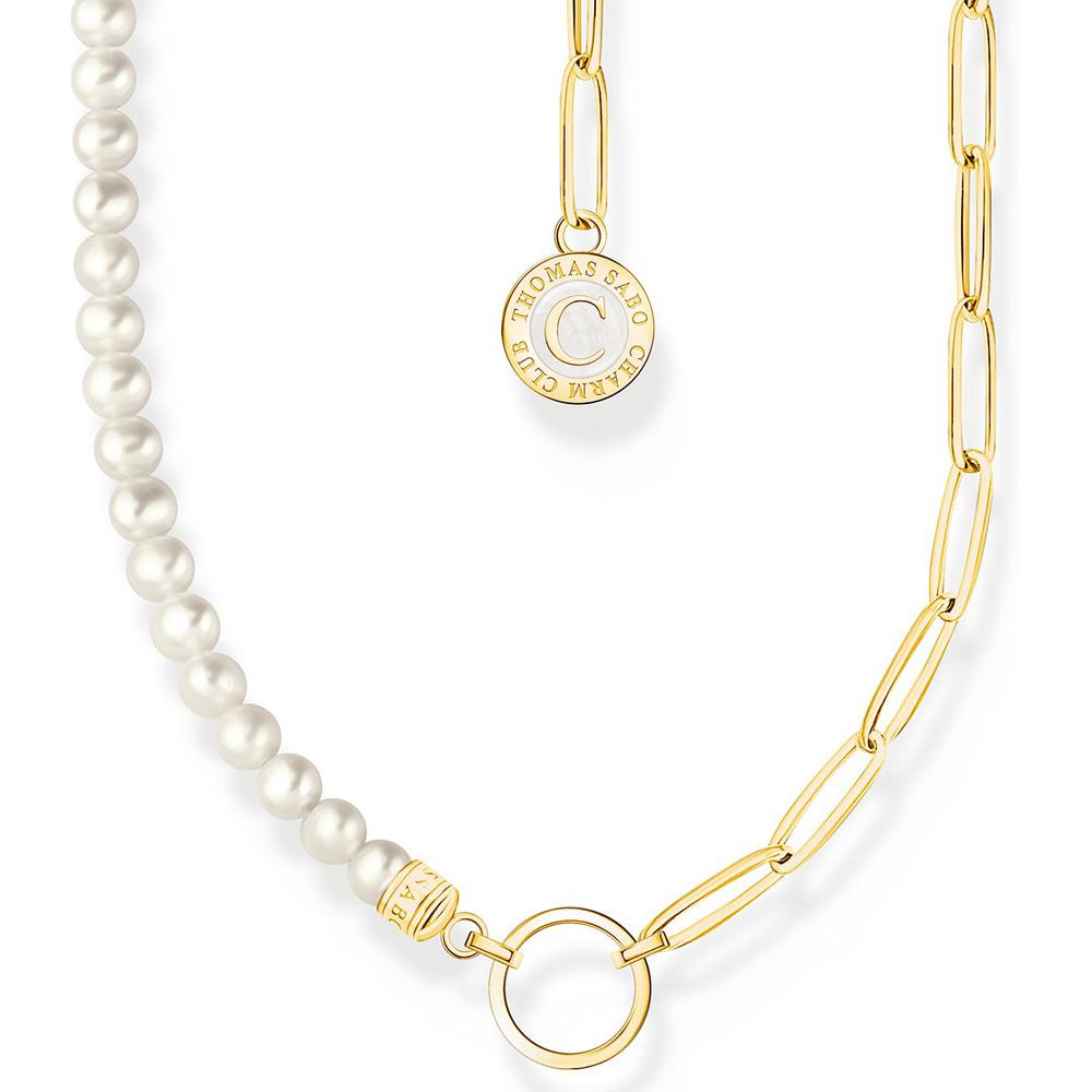 Thomas Sabo Charmista Halskette 45 cm mit weißen Perlen Silber 925 vergoldet KE2189-430-14