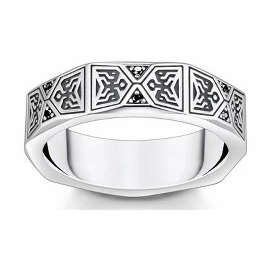 Thomas Sabo Ring facettiertes Design schwarze Steine Silber 925  Gr.62 TR2432-643-11-62