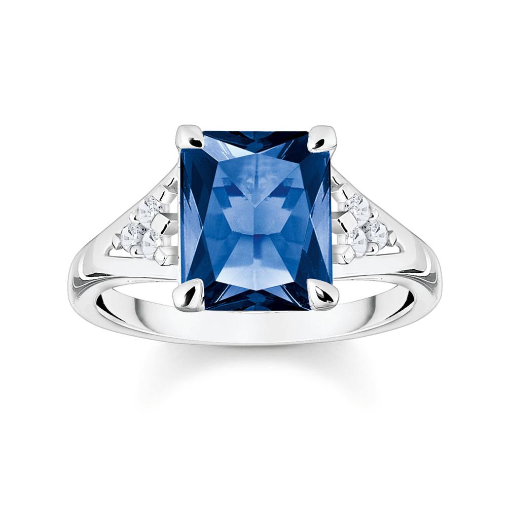 Thomas Sabo Ring mit blauem Stein Zirkonia weiss Gr. 56 Silber 925 TR2362-166-1-56