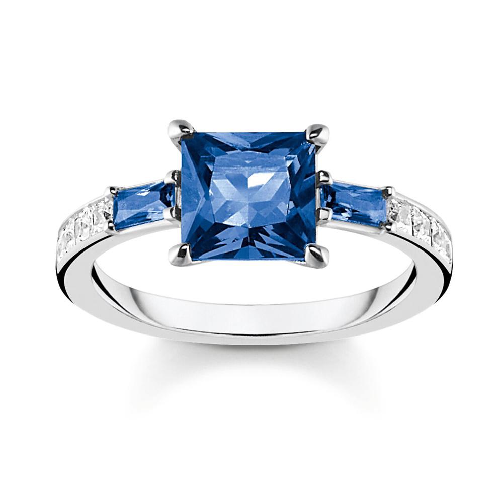 Thomas Sabo Ring mit blauen und weissen Steinen Gr. 58 Silber 925 TR2380-166-1-58