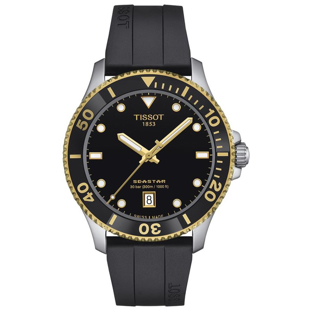 Tissot Armbanduhr Seastar 1000 schwarz goldfarben mit Kautschukband T1204102705100