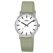 Boccia Armbanduhr Titan mit gr&uuml;nem Lederband Bahnhofsuhrdesign 3651-21