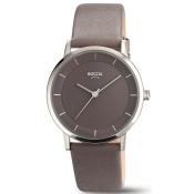 Boccia Damenuhr Titan mit Lederband grau und Zifferblatt grau 3355-02