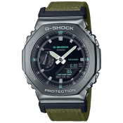 Casio G-SHOCK Utility Metal Collection Edelstahl ana digi Textilband gr&uuml;n GM-2100CB-3AER