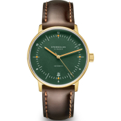 STERNGLAS Naos Automatikuhr goldfarben dunkelgr&uuml;n Lederband braun S02-NA22-BR01