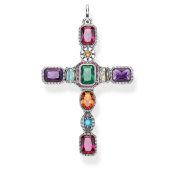 Thomas Sabo Anh&auml;nger Kreuz mit bunten Steinen Silber 925 PE859-294-7