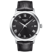 Tissot Herrenuhr Classic Dream silberfarben schwarz mit Lederband T129.410.16.053.00